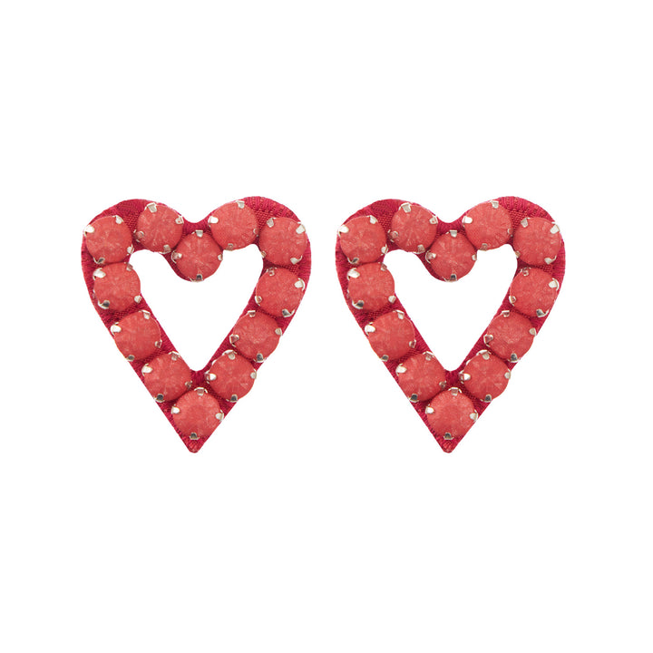 Hearts earrings brick red silk veil.