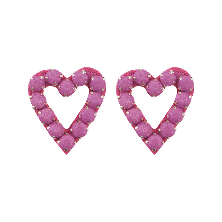 Hearts earrings mauve pink silk veil.