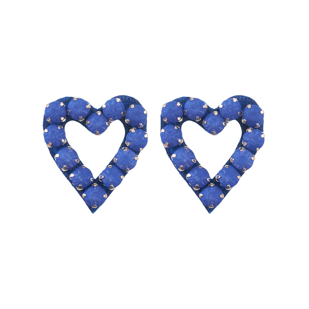 Hearts earrings royal blue silk veil.