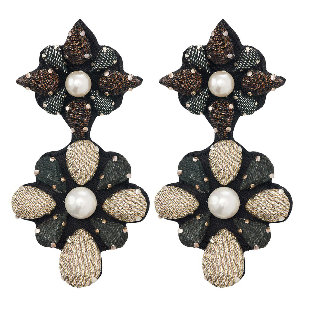 Mandala lurex earrings neutral colours.