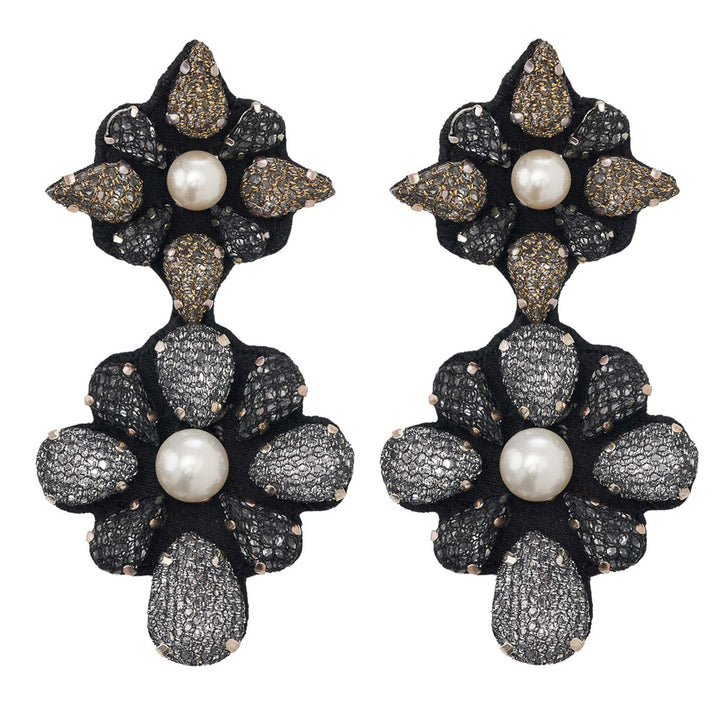 Mandala silver and gold lace net earrings.