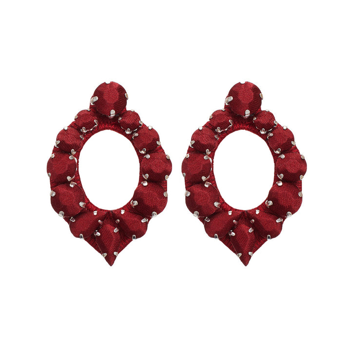 Mirror burgundy silk earrings.
