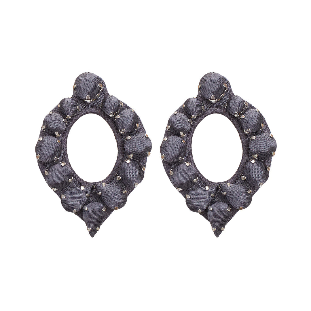 Mirror dark grey silk earrings.