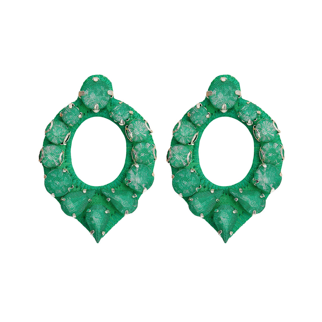 Mirror green silk veil earrings.