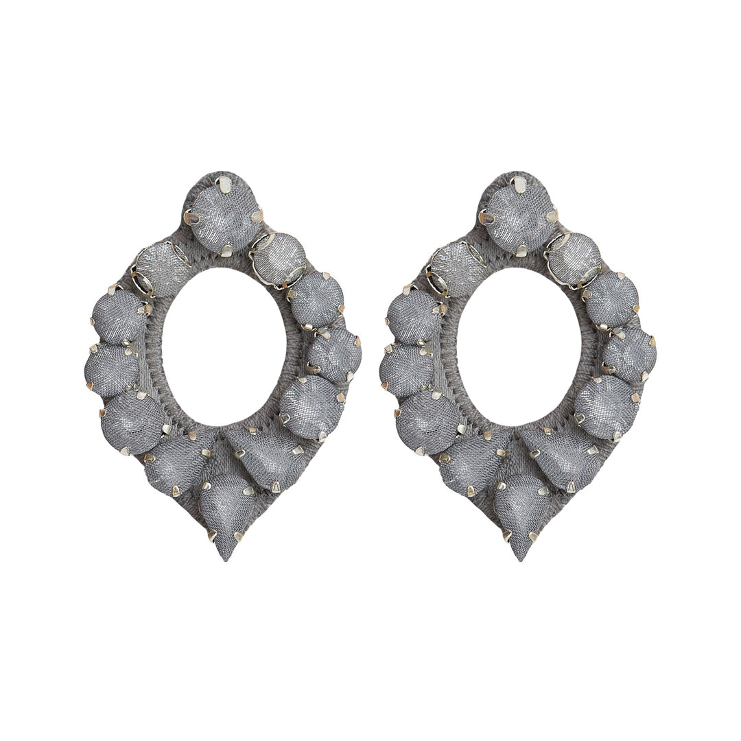 Mirror grey silk veil earrings.