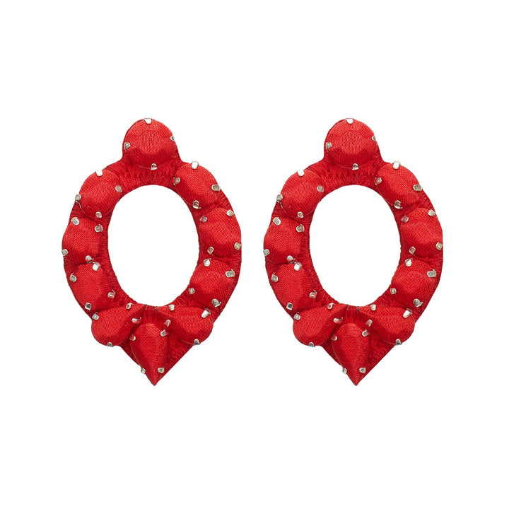 Mirror red silk earrings.