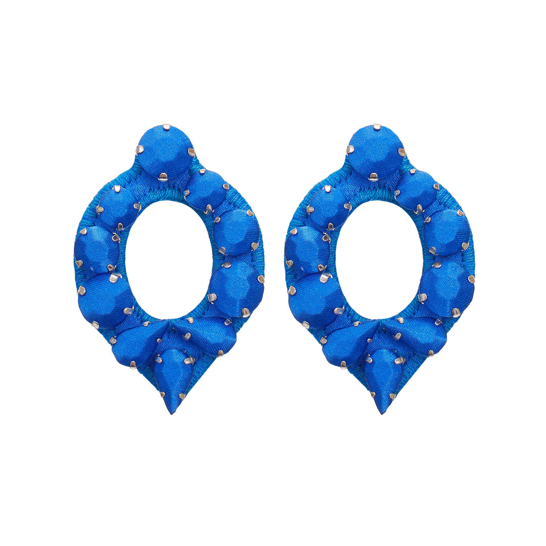 Mirror royal blue silk earrings.