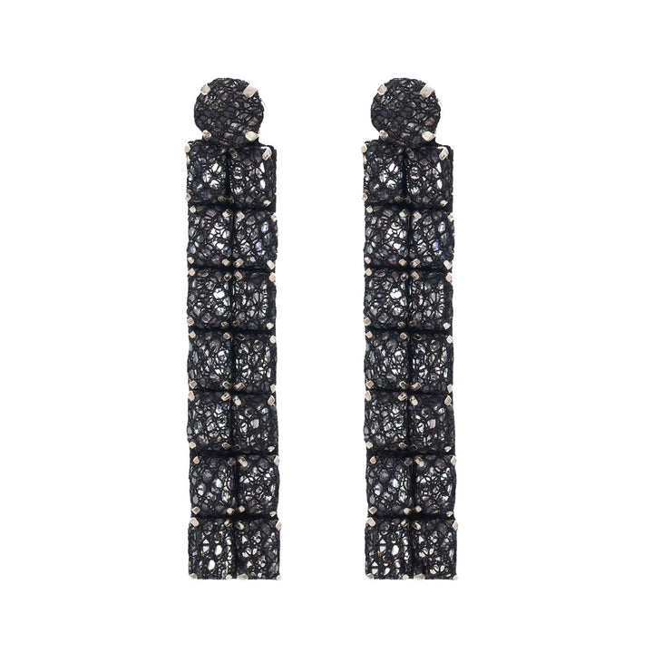 Mosaic black lace net earrings.