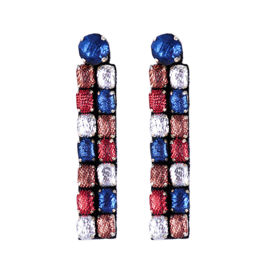 Mosaic red and copper multicoloured lurex earrings.