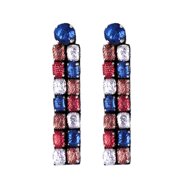 Mosaic red and copper multicoloured lurex earrings.