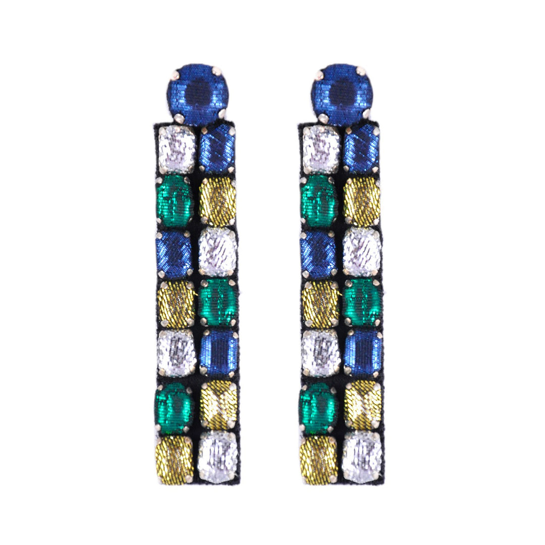 Mosaic gold and green multicoloured lurex earrings.