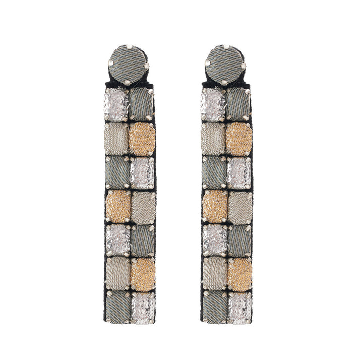 Mosaic neutrals multicoloured lurex earrings.