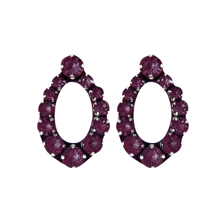 Oval aubergine purple silk veil earrings.