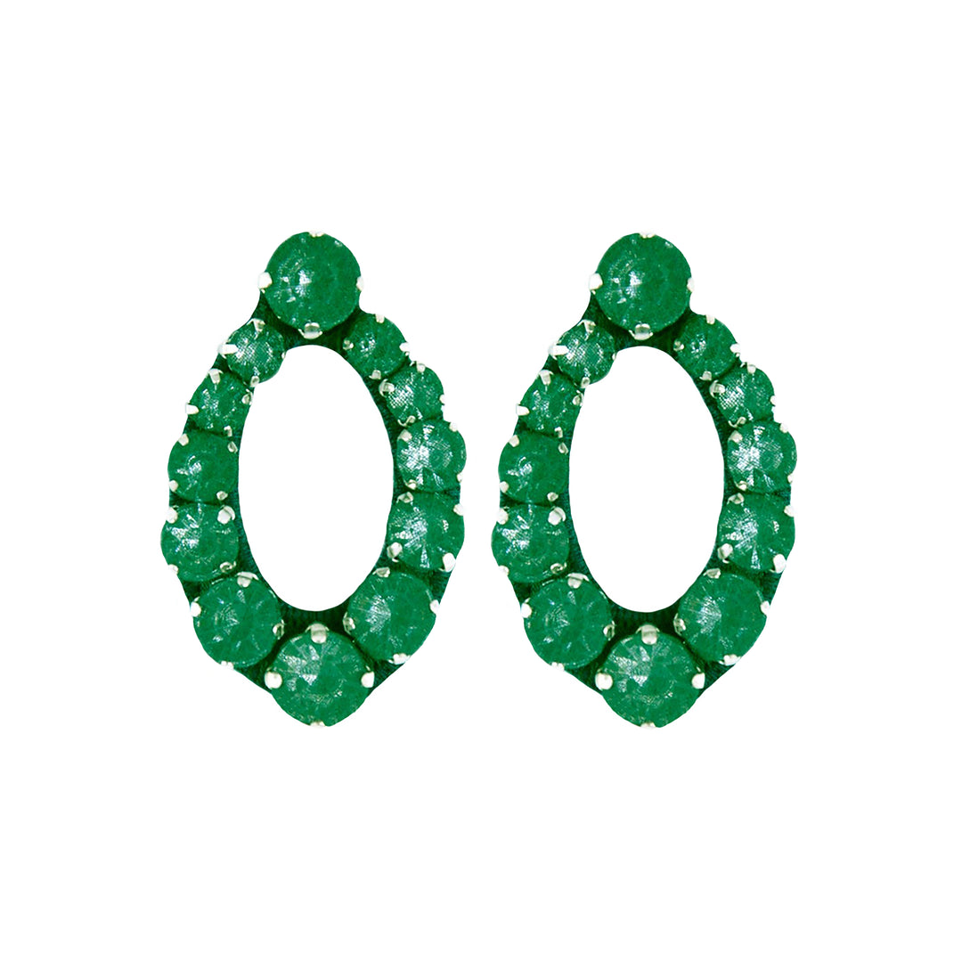 Oval green silk veil earrings.