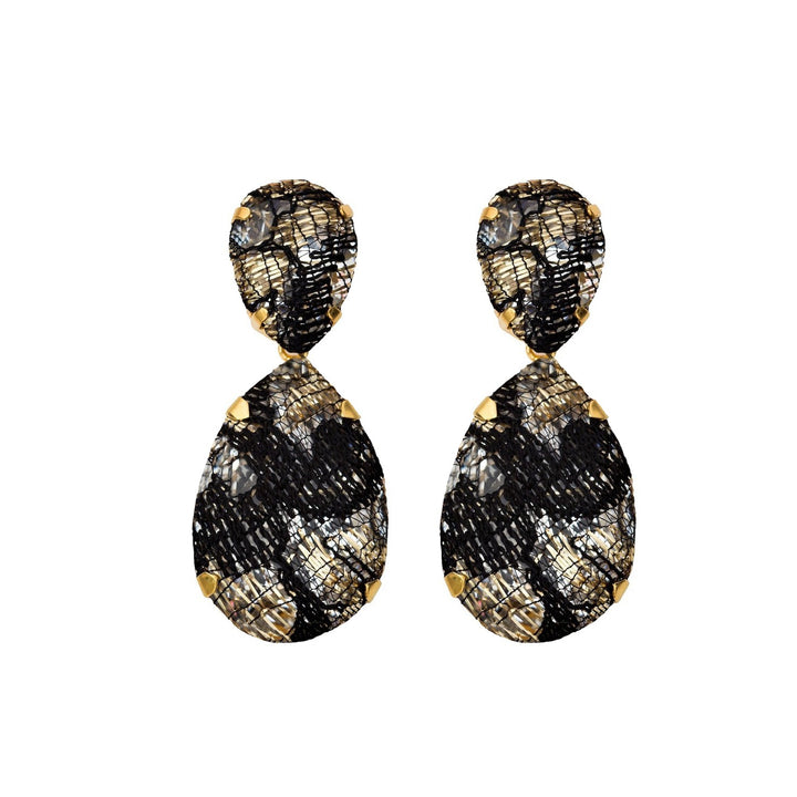 Puzzle earrings black and gold lace.