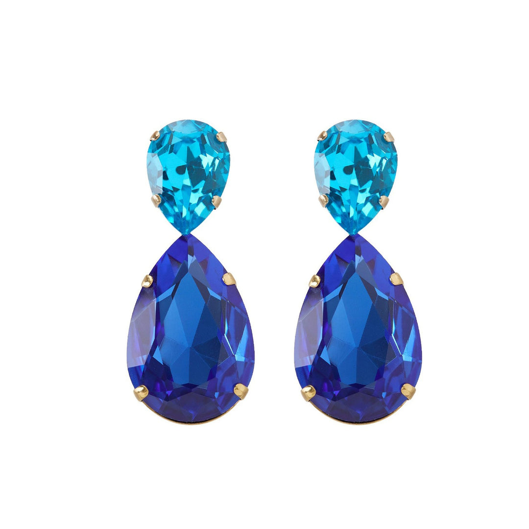 Puzzle crystals earrings aquamarine blue and sapphire blue.