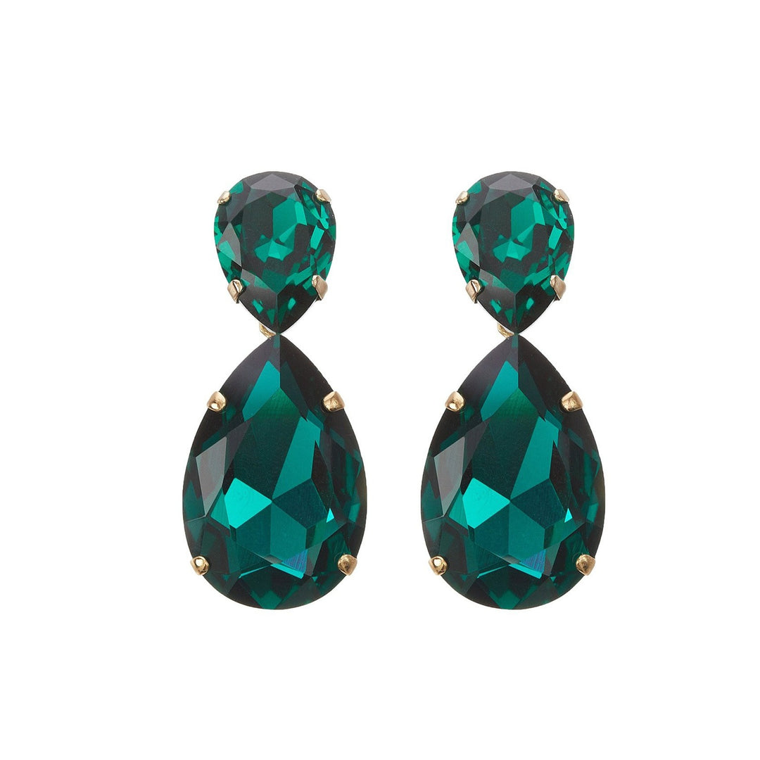 Puzzle crystals earrings double emerald green.