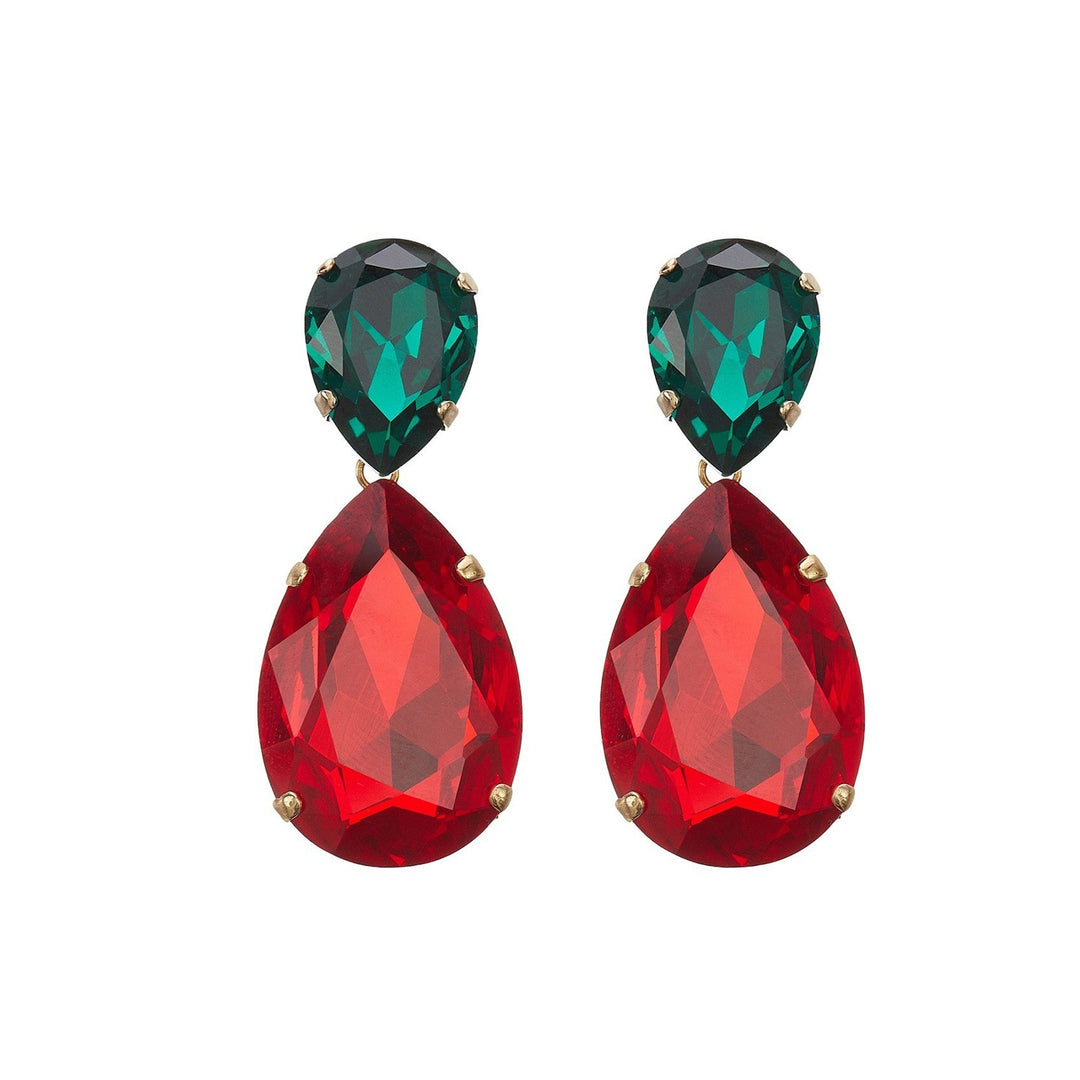 Puzzle crystals earrings emerald green and ruby red. 
