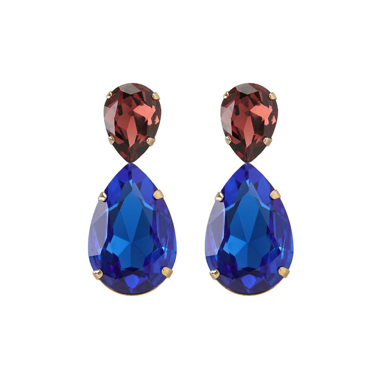 Puzzle crystals earrings jasper burgundy and sapphire blue.