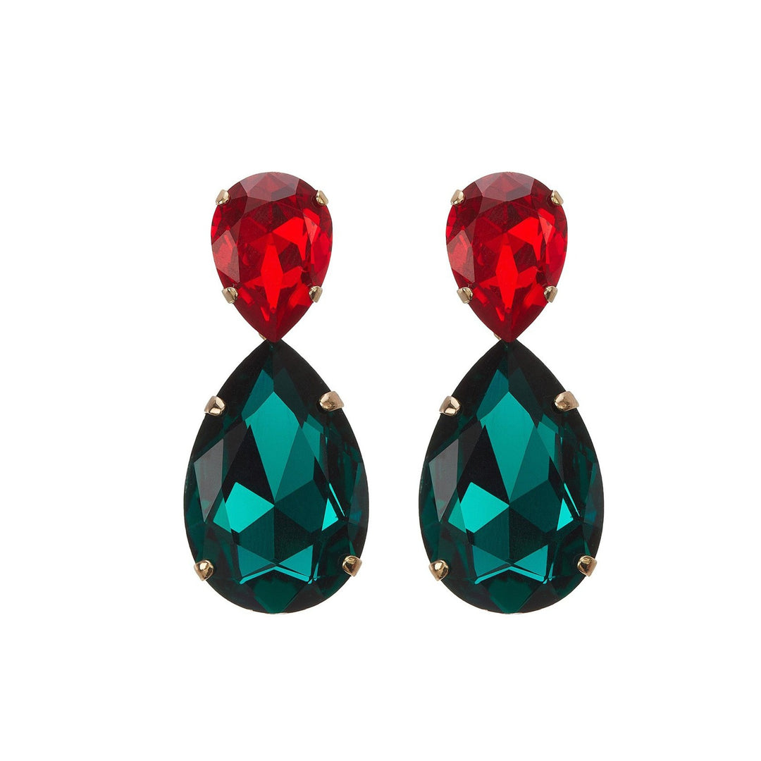 Puzzle crystals earrings ruby red and emerald green.