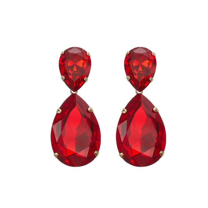 Puzzle crystals earrings double ruby red.