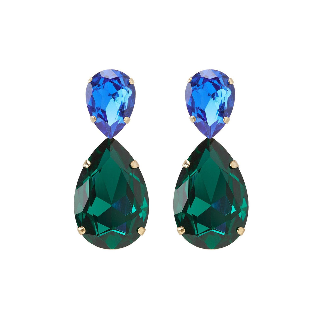 Puzzle crystals earrings sapphire blue and emerald green.