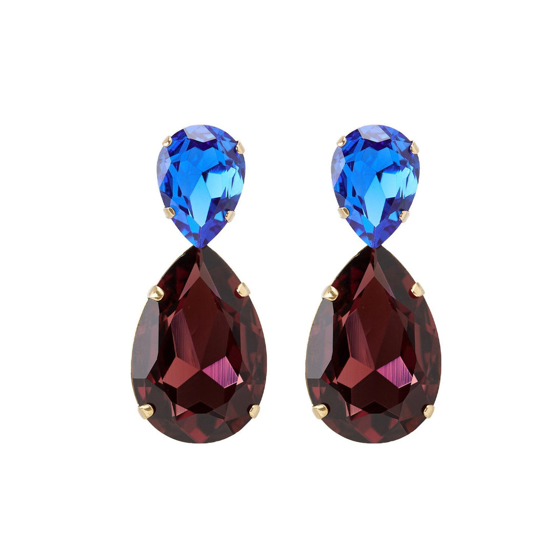 Puzzle crystals earrings sapphire blue and jasper burgundy.