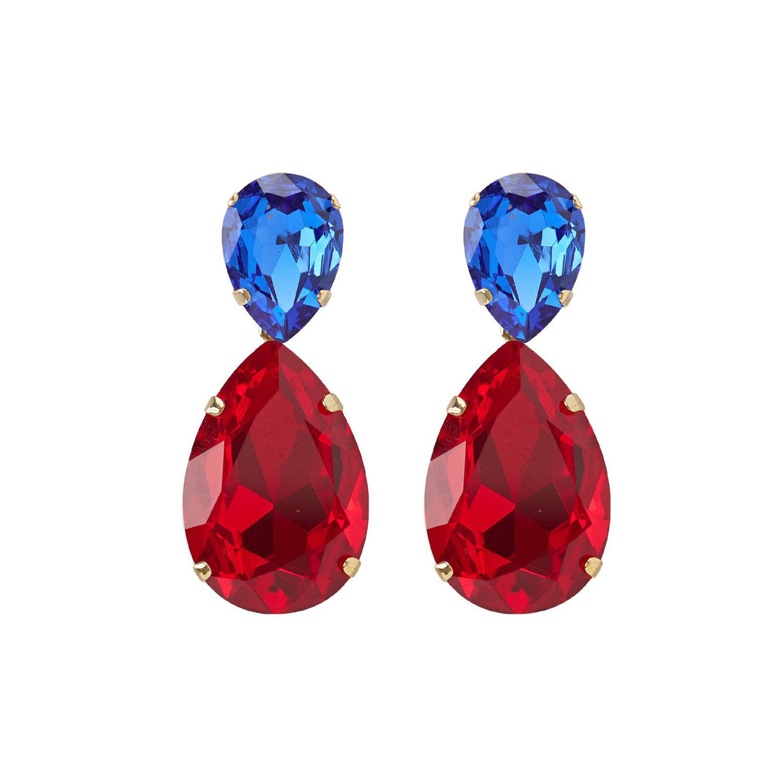 Puzzle crystals earrings sapphire blue and ruby red.