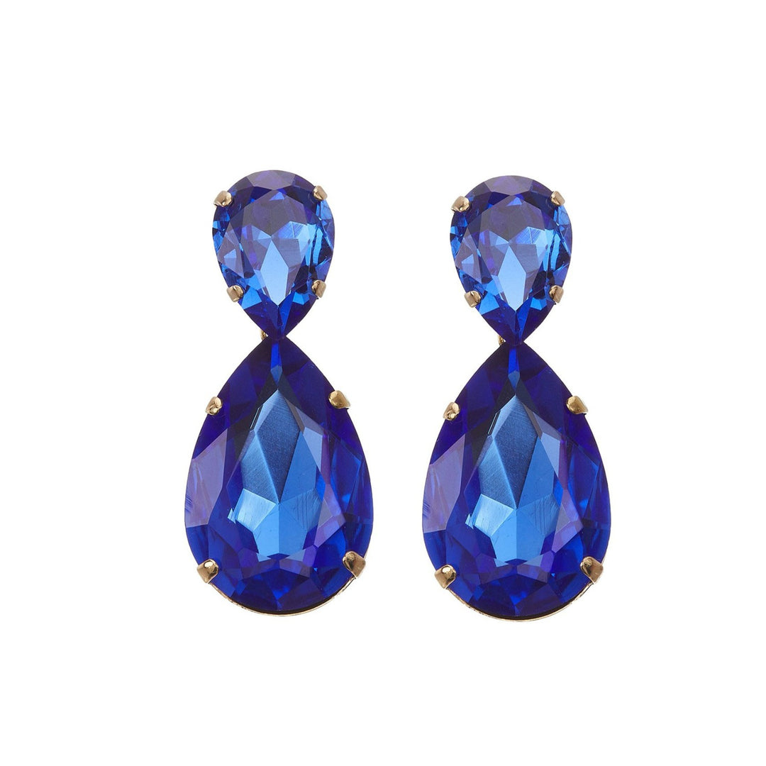 Puzzle crystals earrings double sapphire blue.