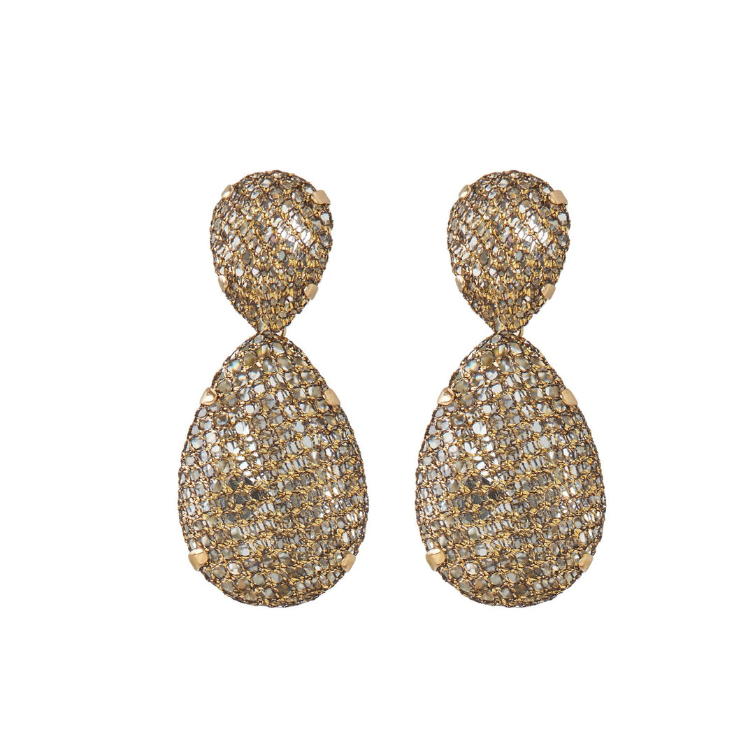 Puzzle earrings gold lace net.