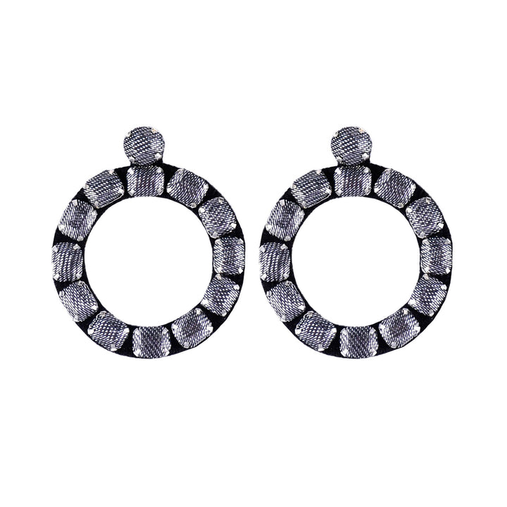 Ring earrings dark silver lurex.