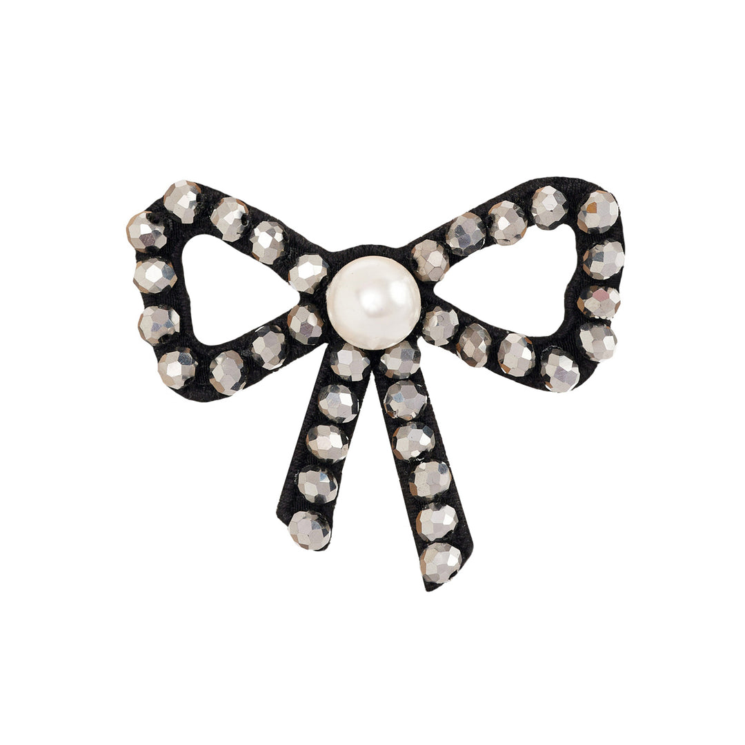 Silver beads with pearl bow brooch/pendant.