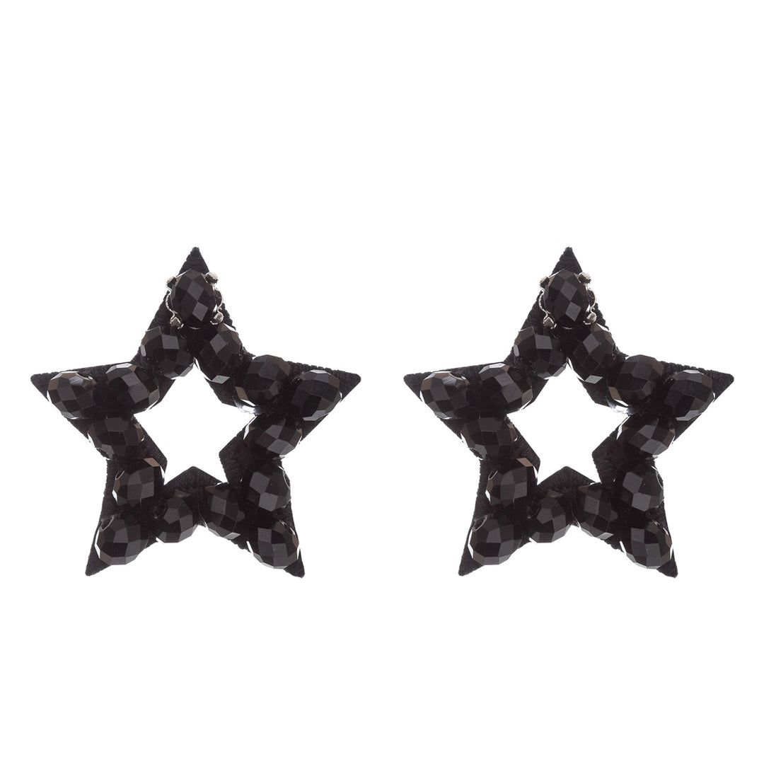 Stars black beads earrings.