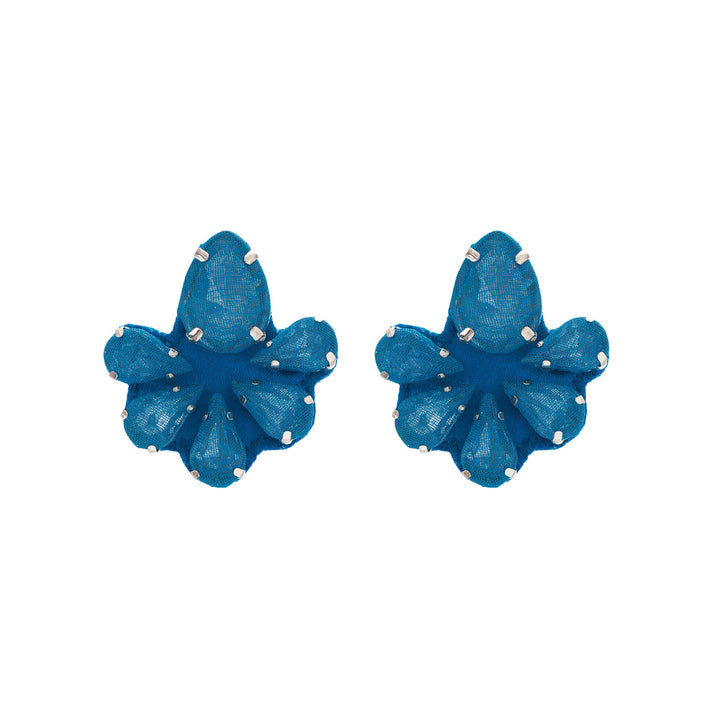 Water lily earrings azure blue silk veil.