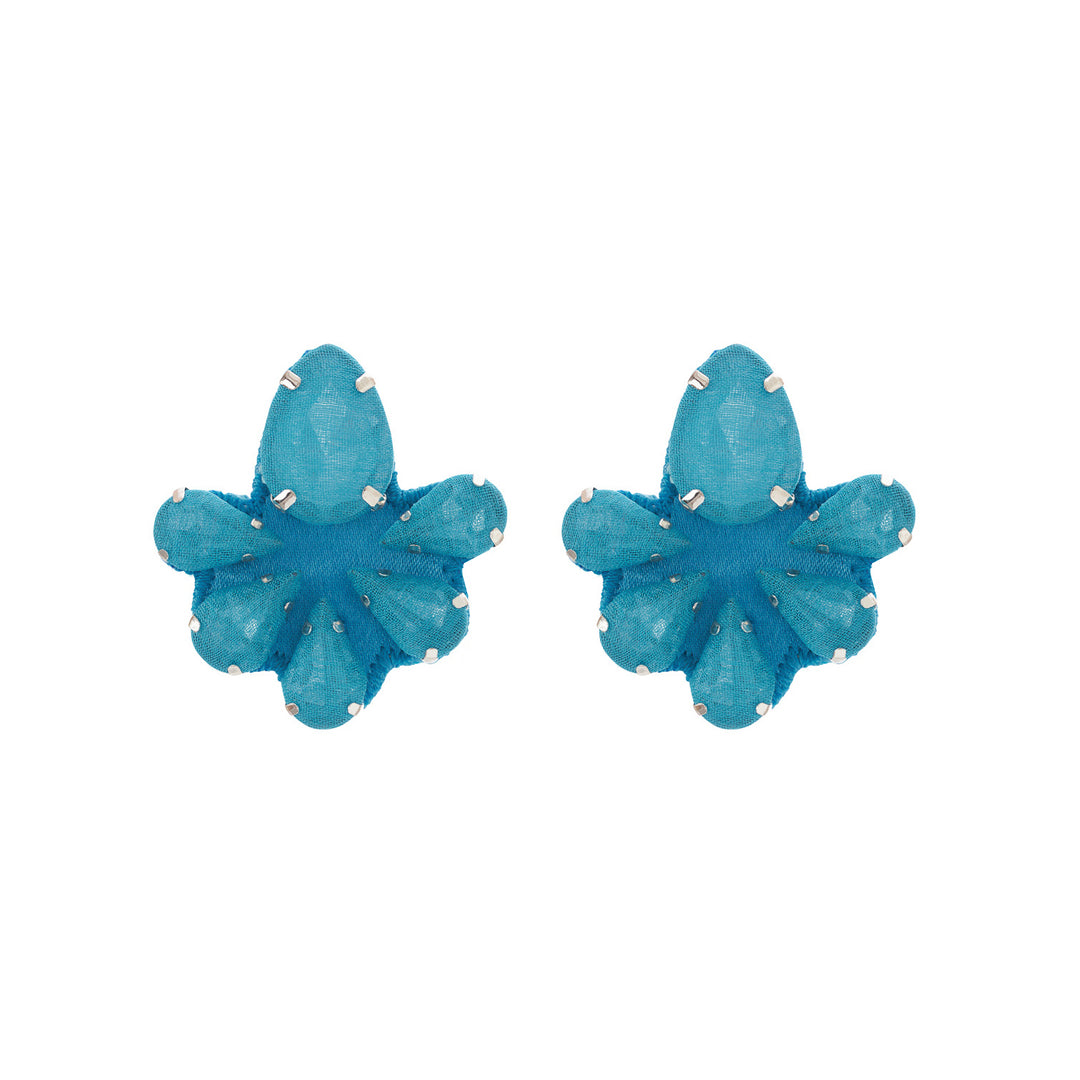 Water lily earrings baby blue silk veil.