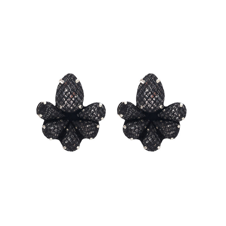 Water lily earrings black lace net.