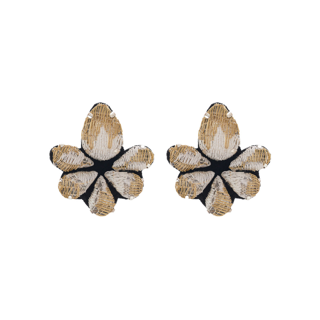 Water lily earrings white and gold lace.