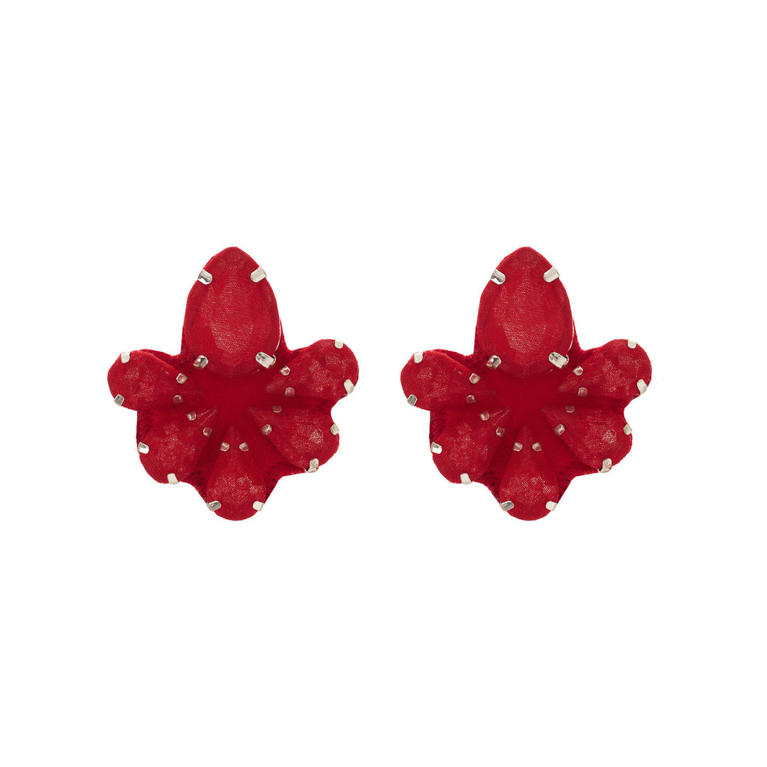 Water lily earrings red silk veil.