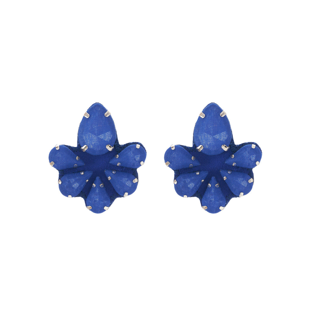 Water lily earrings royal blue silk veil.