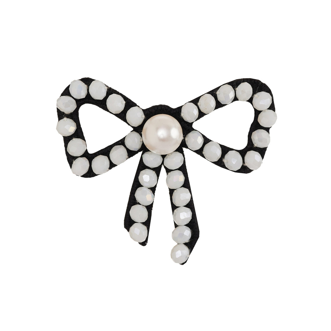 White beads with pearl bow brooch/pendant.